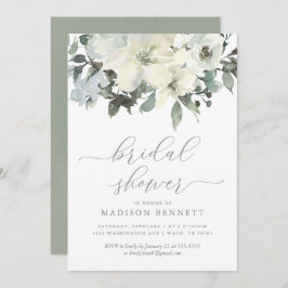 アイボリーエレガントとセージフローラブライダルシャワー 招待状