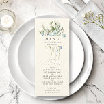 アイボリーエレガントの水彩ワイルドフラワー結婚のメニュー メニュー<br><div class="desc">美しい手水色のワイルドフラワーが絵を描花束として配置され、春、夏、秋の結婚式に最適なエレガントなウェディングメニュー。このデザインの高度なカスタマイズについてクリックは、上の青いデザインツールボタンをクリックして下さい。一致するアイテムも利用可能である。</div>