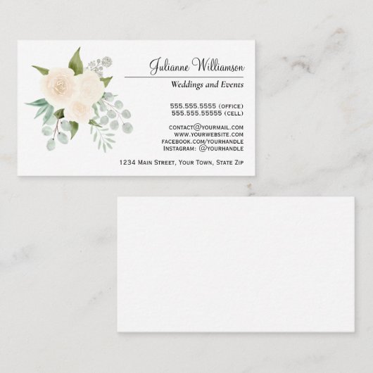 アイボリーエレガントまたはピーチウォーターの色のバラと緑 名刺 (正面/裏面)