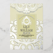 アイボリーエレガントアートデコダイアモンドモノグラ結婚ム 箔招待状 (正面)