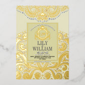 アイボリーエレガントアートデコダイアモンドモノグラ結婚ム 箔招待状 (正面)