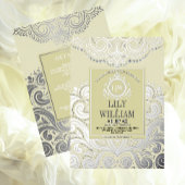 アイボリーエレガントアートデコダイアモンドモノグラ結婚ム 箔招待状