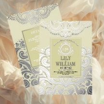 アイボリーエレガントアートデコダイアモンドモノグラ結婚ム