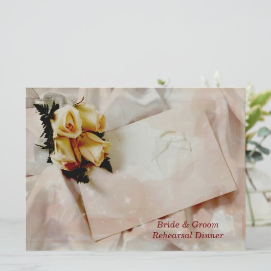 アイボリーエレガントイエローローズリハーサルディナーHカード 招待状 (スタンド正面)