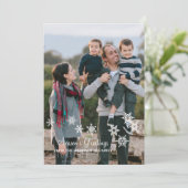 アイボリーエレガントスノーフレークスホリデーフォトカード シーズンカード (スタンド正面)