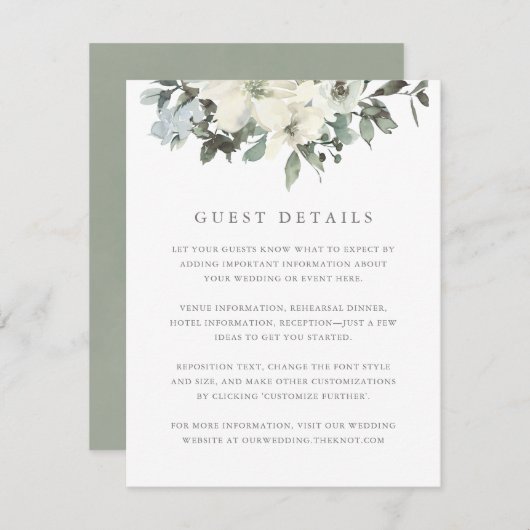 アイボリーエレガントセージフローラ結婚ズゲスト詳細 エンクロージャーカード (正面/裏面)