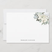 アイボリーエレガントセージ水カラーフローラ ノートカード (正面)
