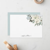 アイボリーエレガントセージ水カラーフローラ ノートカード (正面/裏面インサイチュ)