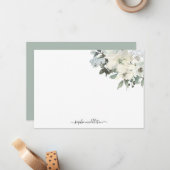 アイボリーエレガントセージ水カラーフローラ ノートカード (正面/裏面インサイチュ)