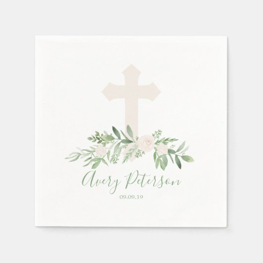 アイボリーエレガントバラは最初の聖餐式を横断する スタンダードカクテルナプキン (正面)