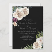 アイボリーエレガントバラオンブラック結婚式招待状 招待状 (正面)