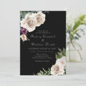 アイボリーエレガントバラオンブラック結婚式招待状 招待状 (スタンド正面)