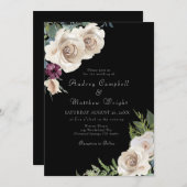 アイボリーエレガントバラオンブラック結婚式招待状 招待状 (正面/裏面)