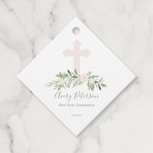 アイボリーエレガントバラファーストホーリーコミュニオン フェイバータグ (正面)