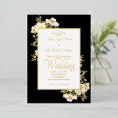 アイボリーエレガントバラブラックラックス 箔招待状 (立ち正面)