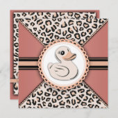 アイボリーエレガントピーチゴムアヒル赤ちゃんシャワー 招待状 (正面/裏面)