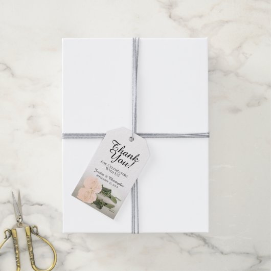 アイボリーエレガントピーチバラ結婚ズサンキューユー ギフトタグ (より糸付き)