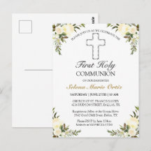 アイボリーエレガントフローラファースト聖体拝領はがき