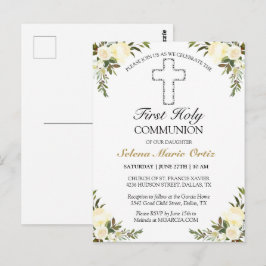 アイボリーエレガントフローラファースト聖体拝領はがき ポストカード