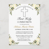 アイボリーエレガントフローラファースト聖体拝領はがき ポストカード (正面)