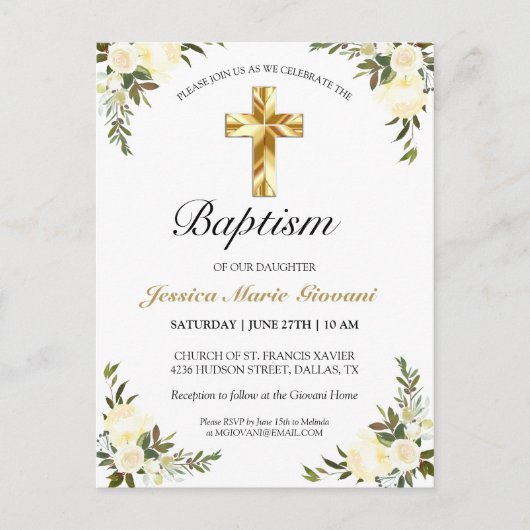 アイボリーエレガントフローラベビーバプティスポストカード ポストカード (正面)