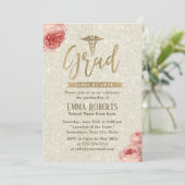 アイボリーエレガントフローラ金ゴールド医療ナース卒業 招待状 (スタンド正面)