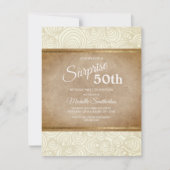 アイボリーエレガントブラウン金ゴールド50th誕生日パーティー 招待状 (正面)