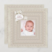 アイボリーエレガントベージュボーイフォト《キリスト教》洗礼式や命名式 招待状 (正面/裏面)