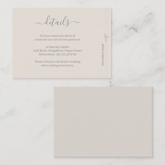 アイボリーエレガントホワイトウッドグレ結婚インズホテル詳細 エンクロージャーカード (正面/裏面)