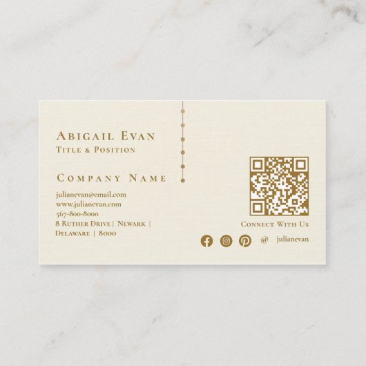 アイボリーエレガントホワイトグリッタークリーミー金ゴールドモノグラム 名刺 (裏面)