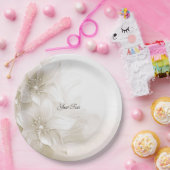 アイボリーエレガントホワイトフラワーズ紙プレート ペーパープレート (パーティー)