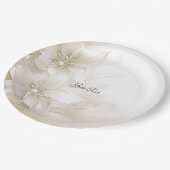アイボリーエレガントホワイトフラワーズ紙プレート ペーパープレート (アングル)