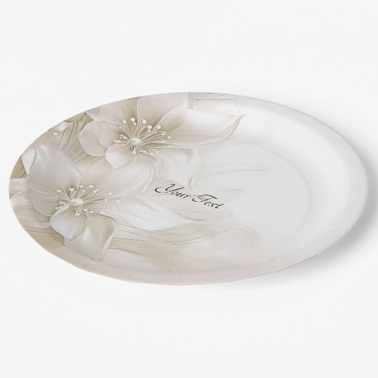 アイボリーエレガントホワイトフラワーズ紙プレート ペーパープレート (アングル)