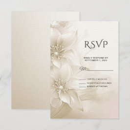 アイボリーエレガントホワイトフラワーズRSVPカード 出欠カード