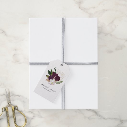 アイボリーエレガントホワイトプラムパープルフローラ価格ラベル ギフトタグ (より糸付き)