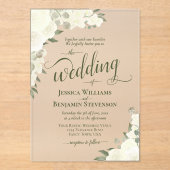 アイボリーエレガントホワイトボホシックバラファンシーズ結婚 アクリル招待状 (正面)