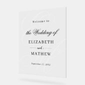 アイボリーエレガントホワイトモノグラム結婚の歓迎 アクリルサイン (傾斜)