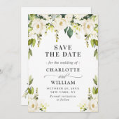 アイボリーエレガントホワイトローゼズグリーンリー結婚ズ セーブザデート (正面/裏面)