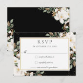 アイボリーエレガントマグノリアコットンフローラ結婚ズ 出欠カード (正面/裏面)