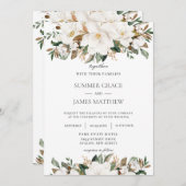 アイボリーエレガントマグノリアフローラグ結婚レナリー 招待状 (正面/裏面)