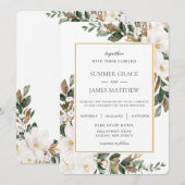 アイボリーエレガントマグノリアフローラグ結婚レナリー 招待状 (正面/裏面)