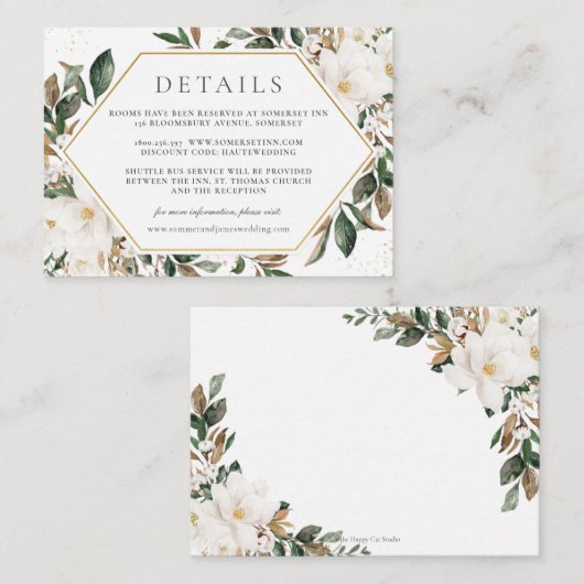 アイボリーエレガントマグノリアフローラ結婚詳細 エンクロージャーカード (正面/裏面)