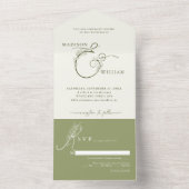 アイボリーエレガントモスグリーンフローラアンパサンド結婚ズ オールインワン招待状 (内側)