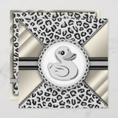 アイボリーエレガントラバーダック赤ちゃんシャワー 招待状 (正面/裏面)