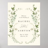 アイボリーエレガント山花結婚の歓迎サイン ポスター (正面)