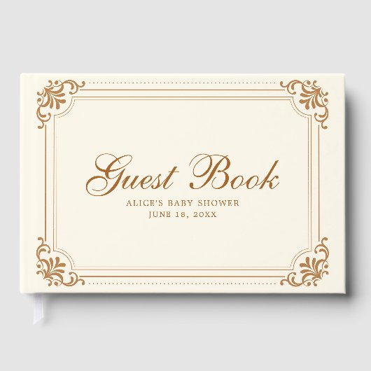 アイボリーエレガント銅ヴィンテージ花盛ベビーシャワー ゲストブック (正面)