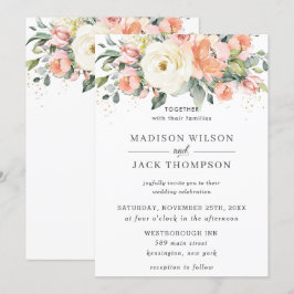 アイボリーオレンジ素朴ピーチフローラグリーン結婚リーズ 招待状