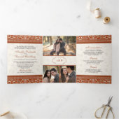 アイボリーオ縁どレンジすべて一インディアン結婚の 三つ折り招待状 (内部)