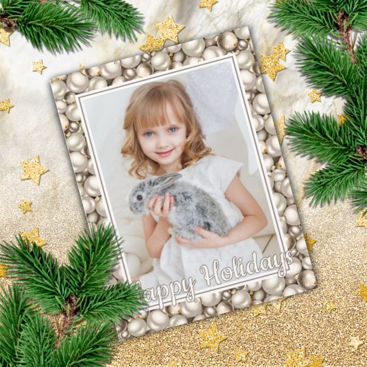 アイボリーカスタムシルバー金ゴールドバウブルズパターンホリデー カード