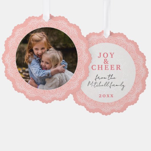 アイボリーカスタムホワイトマンダラリースオンピーチピンク オーナメントカード (正面/裏面)